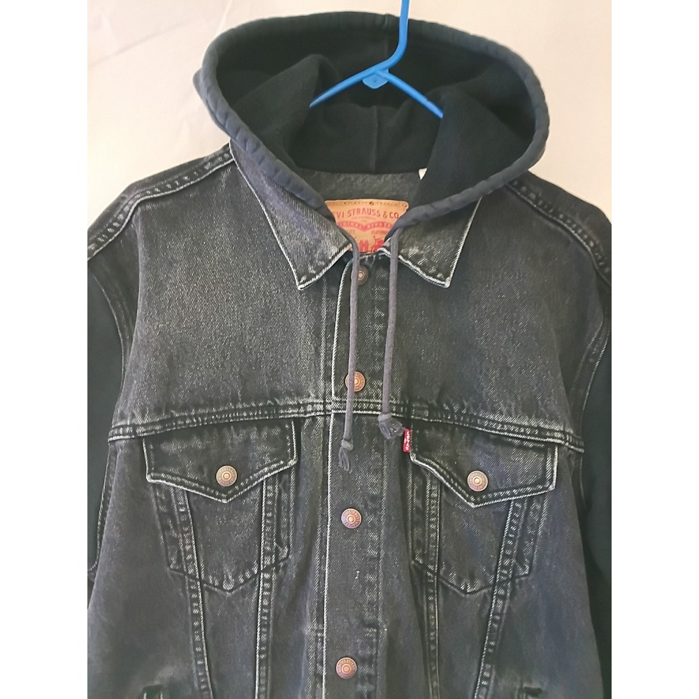 Levis Mens Black Hooded Hybrid Trucker Denim Jacket XL PC9-A0632-0001